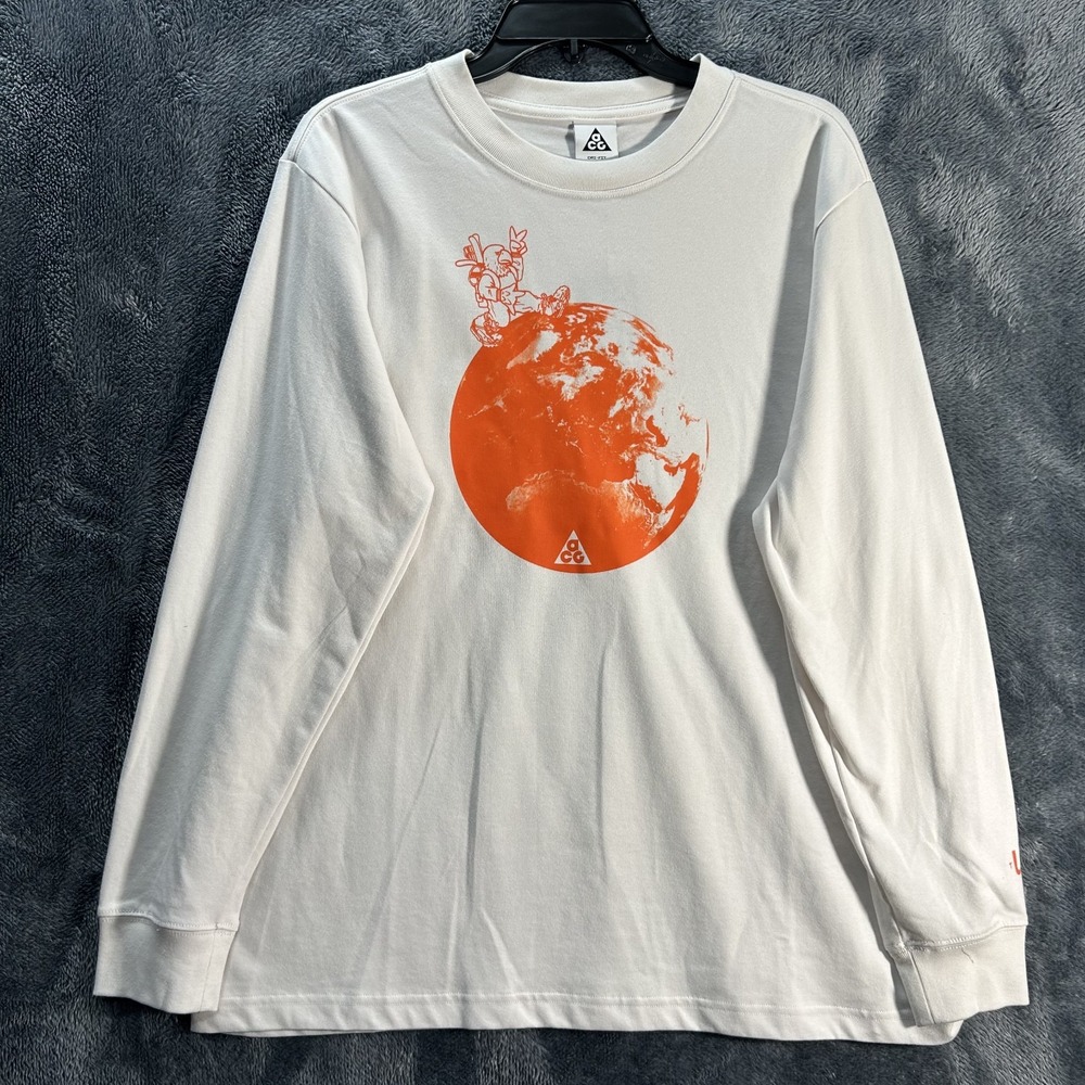 Nike ACG Womens Size S White Long Sleeve Team USA Orange Print Athletic Shirt